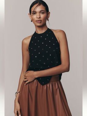 Anthropologie Black Rivet Halter Tank - Size XS - BNWT
